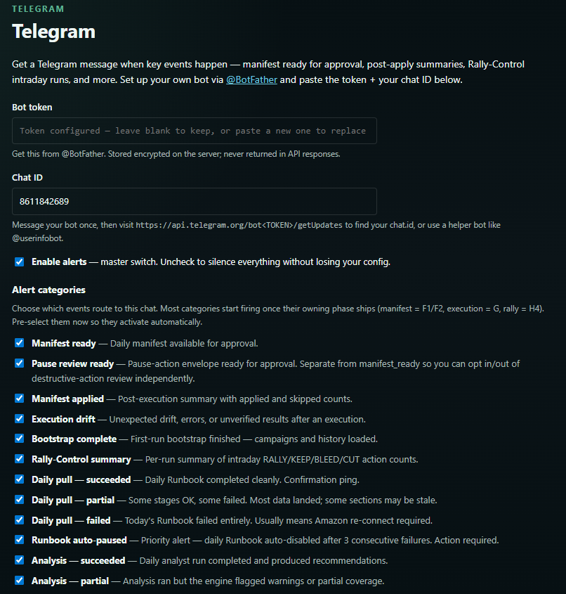 Setting up Telegram approvals in AdsPlane